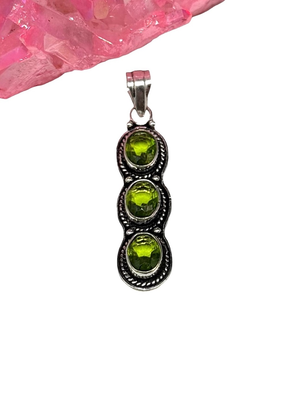 Peridot Necklace Pendant 925 Sterling Silver Overlay